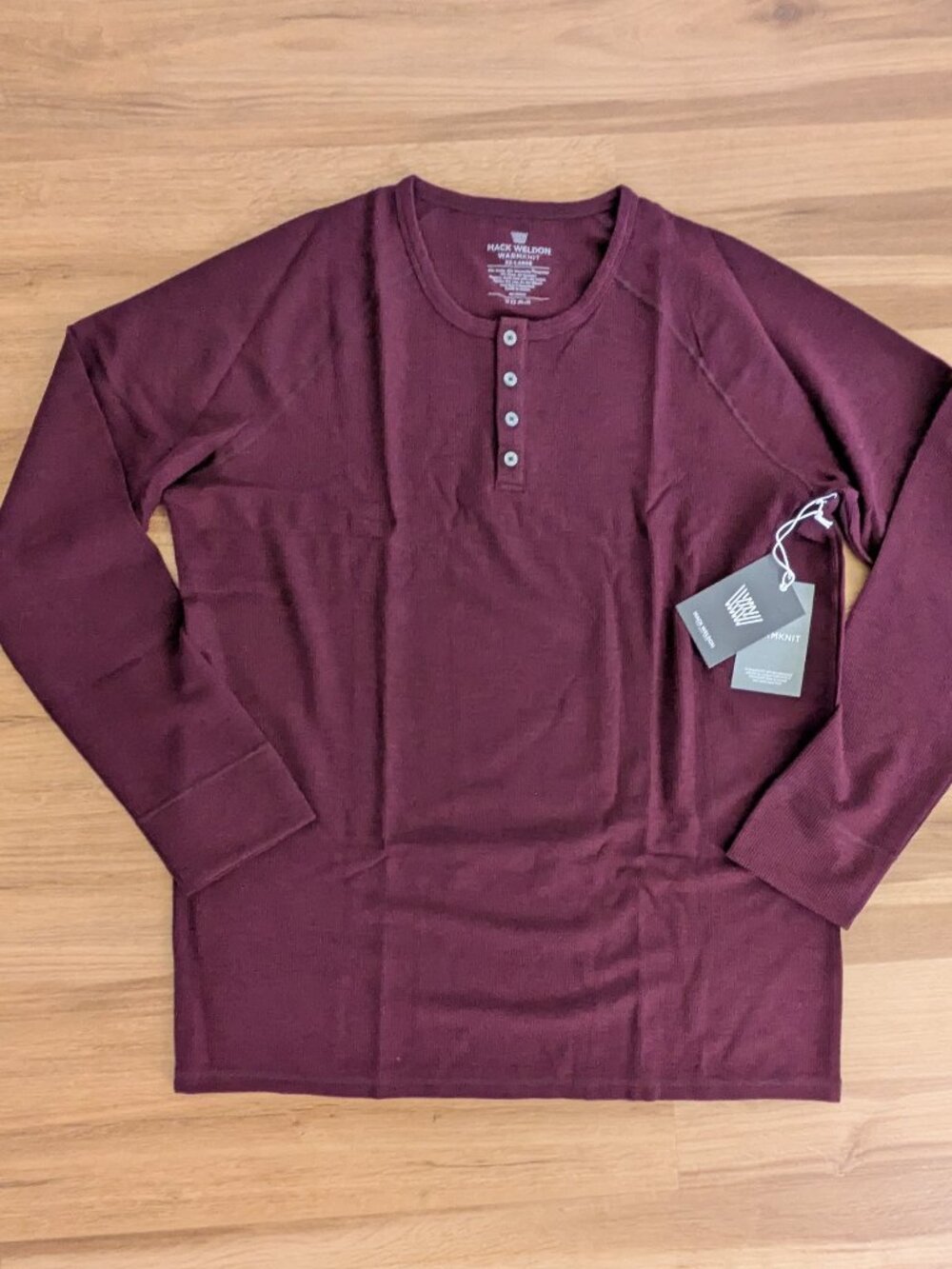NWT Mack Weldon Waffle Knit Henley Long Sleeve Shirt XXL Red Heather Thermal Men
